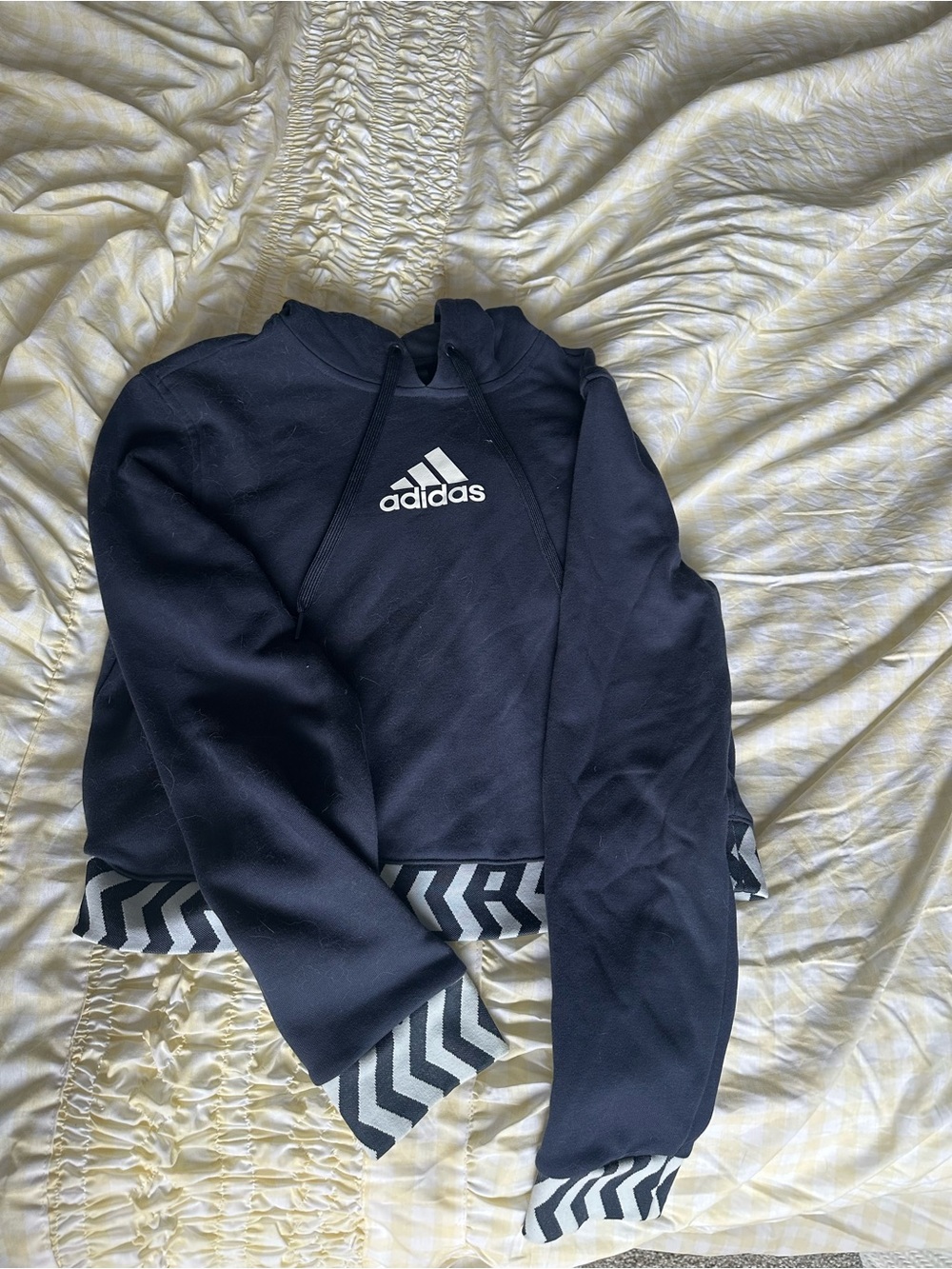 adidas Black Cropped Hoodie with Chevron Trim